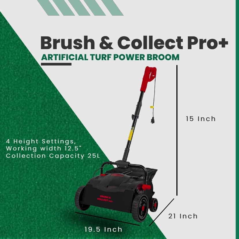 Artificial Turf Lawn Brush Sweeper, Brush & Collect Pro+ USA, *Cleaning & REVITALISING Turf*