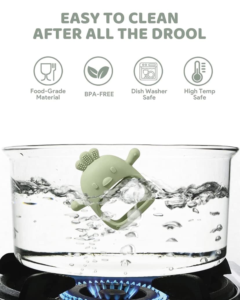 2 Pack Baby Teething Toy Silicone Teething Mitten for Babies Over 3 Months Anti Dropping Wrist Hand Teethers Baby Chew Toys for Sucking Needs, BPA Free (Green & Caramel)