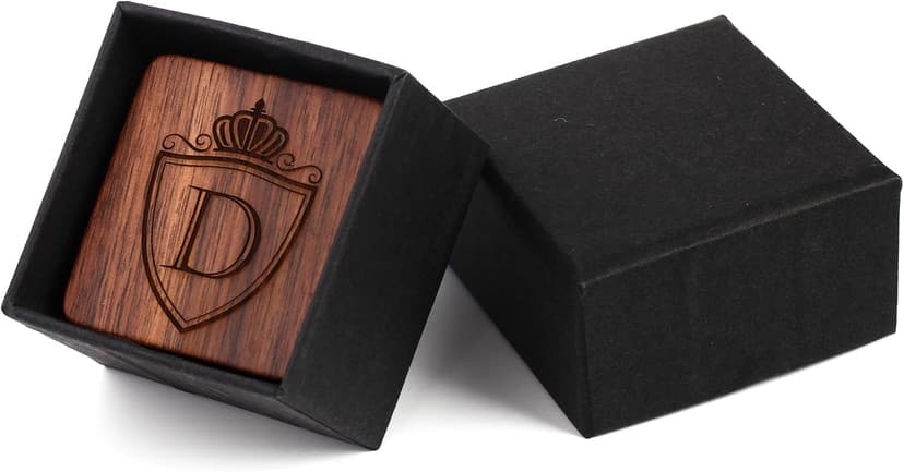 Mens Initial Silver Cufflinks A-Z Alphabet Letter Steel Cuff Links with Engraved Walnut Wood Box Groom Groomsman Wedding Set…