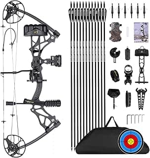 Compound Bow Package for Adults and Teens, 0-70 Lbs Draw Weight,23.5"-31" Draw Length,Limbs Made in USA,Lightweight Design,Archery Hunting Bow Set, Fully Adjustable,2024 New