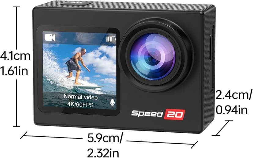 Waterproof Action Camera Underwater,Sports Camera 4K60FPS 30MP with EIS/Dual Screen/5X Zoom/Remote Control,Bare Underwater Camera with Waterproof Case,4K Action Camera for Vlogging/Video Recording