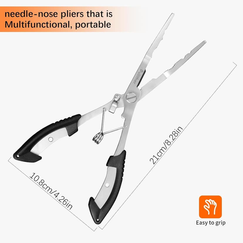 Pullther fishing Stainless Steel Fishing Pliers,Needle Nose Pliers Fishing,Fishing Pliers Hook Remover,Fishing Pliers Kit with Lanyard,Braid Cutter Rustproof Fishing Multitool for Saltwater Freshwater