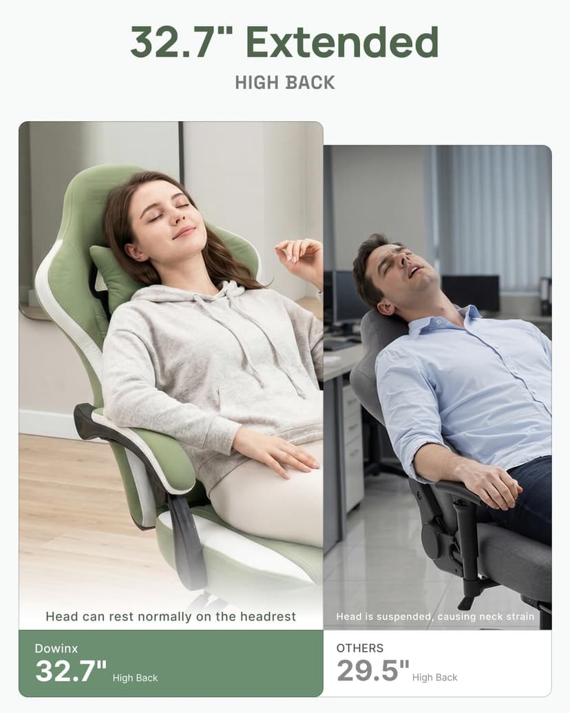 Dowinx Gaming Chair Breathable Fabric Game Chair with Gel Pad and Storage Bag, Comfortable Gamer Chair with Pocket Spring Cushion, Ergonomic Computer Chair with Footrest, Green