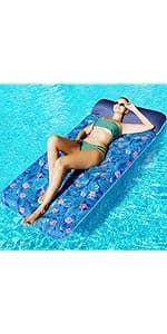 FindUWill Oversized Pool Float Lounge, 72" X 37" Extra Large Fabric-Covered Pool Floats for Adults, Inflatable Contour Lounger with Headrest Ultra-Comfort Cooling Pool Raft (XL, Monstera)