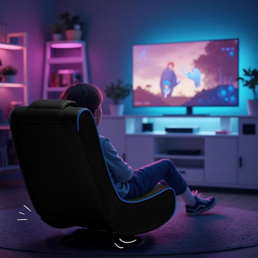 GTPLAYER Floor Gaming Chair Foldable Swivel Floor Chairs for Kids Boys Comfy Video Game Seat with 360° Multipurpose for Gamers, Bedroom or Game Room(Black-Blue)
