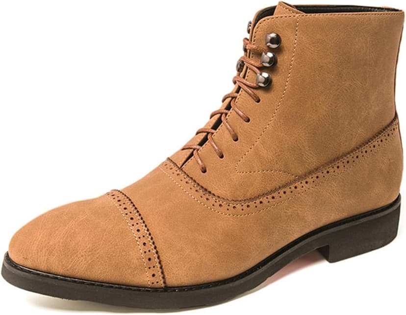 OXNGEOS Men's Suede Classic Brogue Cap Toe Chunky Heel Oxford Boots Comfort Non-Slip Lace Up Low Heel Chelsea Boots Casual Business Dress Chukka Boots