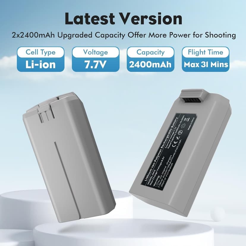Intelligent Battery 2400mAh(2-Pack) with Bi-Directional Fast Charger for DJI Mini 4K/Mini2/Mini 2 SE/Mini SE - High Capacity Li-ion Batteries with Overheat Protection,31 Mins Flight Time