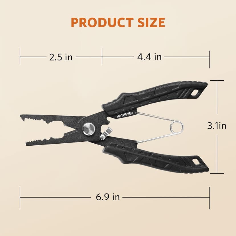 Hathever Saltwater Fishing Pliers, Split Ring Pliers for Fishing with Safety Lock, Fish Pliers with Sheath and Lanyard, Fishing Gifts for Men
