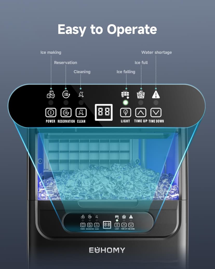 EUHOMY Commercial Ice Maker Machine,85lbs/24H,36 Ice Cubes in 8-12 Mins,Under Counter Ice Maker with Water Filter,12lbs Storage Capacity,Freestanding Ice Machine for Home/Bar/Cafe/Restaurant