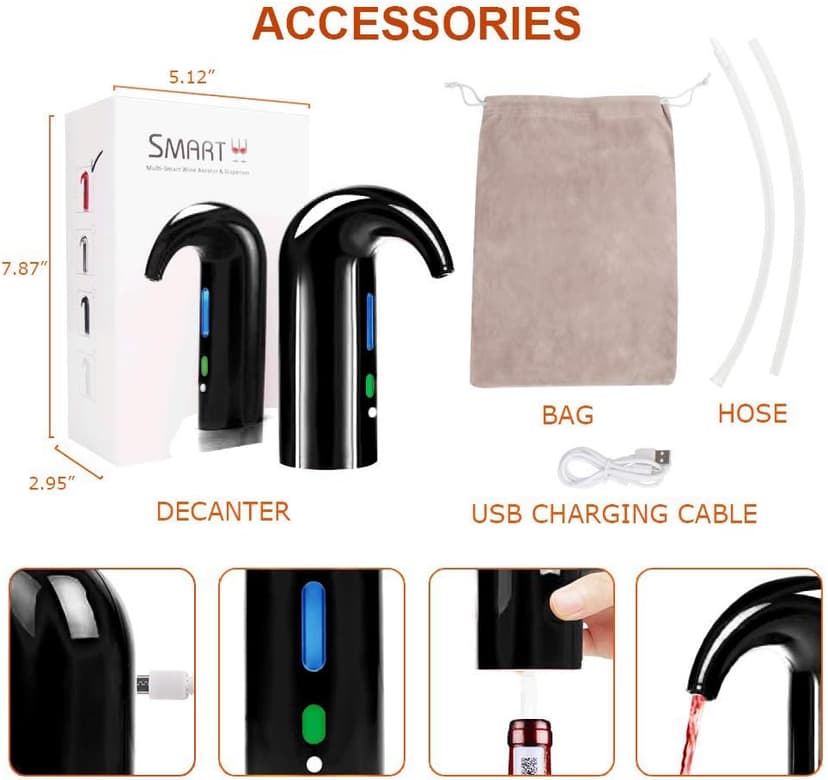 Electric Wine Aerator,Wine dispenser,Aeration and Decanter Wine Pourer,Red White Wine Accessories,Wine Gifts -Black