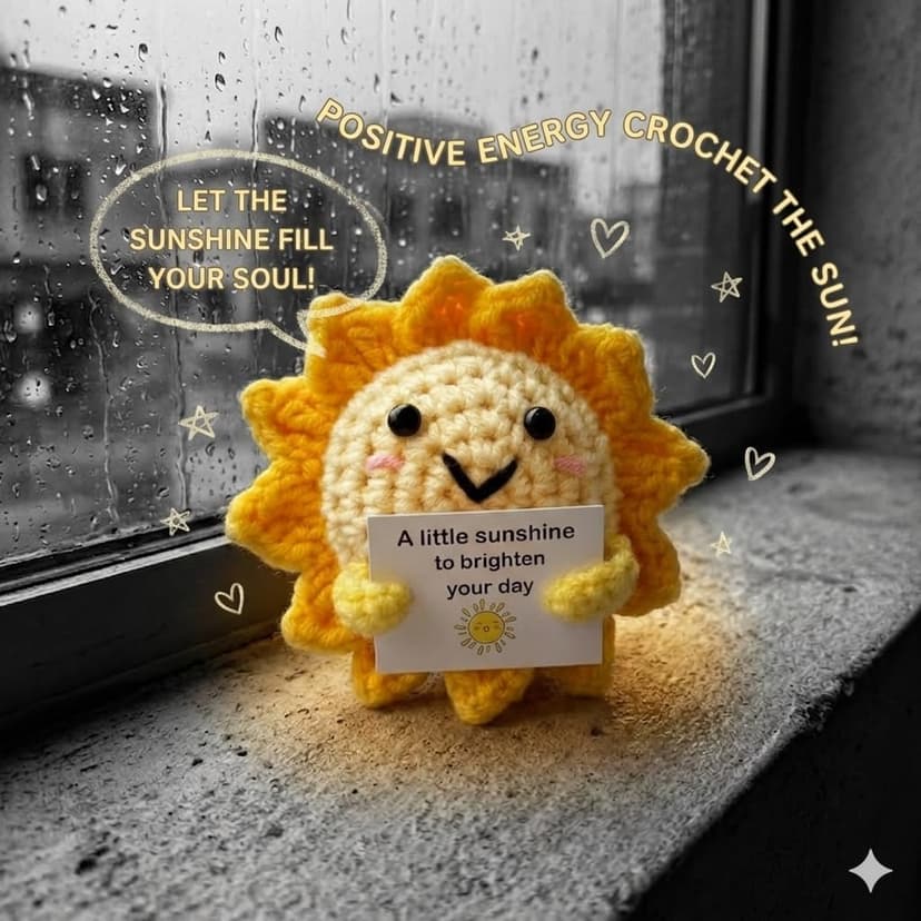 Emotional Support Sunshine with Inspiring Affirmation Card, Thoughtful Stress Relief Present, Cute Birthday Gift for Coworker Handmade Positive Energy Crochet Sun Gift for Women & Men Office Desk Decor B0FMWRB7JH