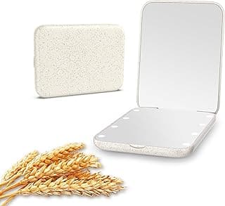 Kintion Wheat Straw Compact Mirror, 1X/3X Magnification, Lighted, Folding, Portable, Eco-Friendly, Great Gift
