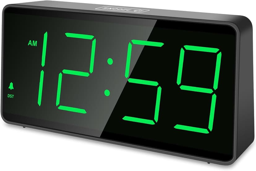 Peakeep Battery Operated Digital Alarm Clock for Bedrooms - Cordless Large Big Numbers 4 Dimmers, Auto Dimming for Seniors, Adjustable Volume Loud Alarm Clock for Heavy Sleepers Adults (Green Digits)