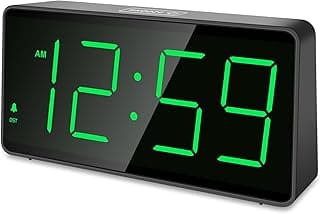Peakeep Battery Operated Digital Alarm Clock for Bedrooms - Cordless Large Big Numbers 4 Dimmers, Auto Dimming for Seniors, Adjustable Volume Loud Alarm Clock for Heavy Sleepers Adults (Green Digits)