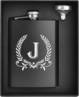 ELEGANTPARK Hip Flasks for Liquor for Men with Initials Monogrammed Gifts for Men Birthday Personalized Gifts for Him Groomsmen Dad Engraved Hip Flask with Funnel 8 OZ Letter J