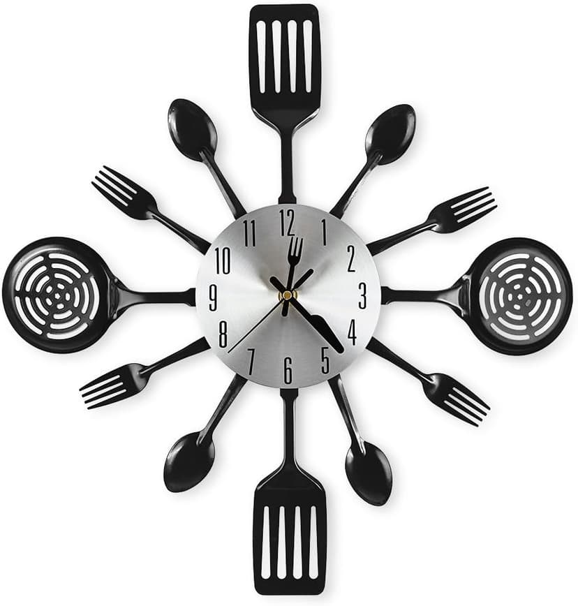 CIGERA 16 Inch Cutlery Kitchen Wall Clocks with Fork and Spoon Dial, Silent Clock Movement and Battery Operated, Great Wall Decor and Housewarming Gifts
