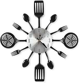 CIGERA 16 Inch Cutlery Kitchen Wall Clocks with Fork and Spoon Dial, Silent Clock Movement and Battery Operated, Great Wall Decor and Housewarming Gifts
