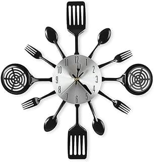 CIGERA 16 Inch Cutlery Kitchen Wall Clocks with Fork and Spoon Dial, Silent Clock Movement and Battery Operated, Great Wall Decor and Housewarming Gifts