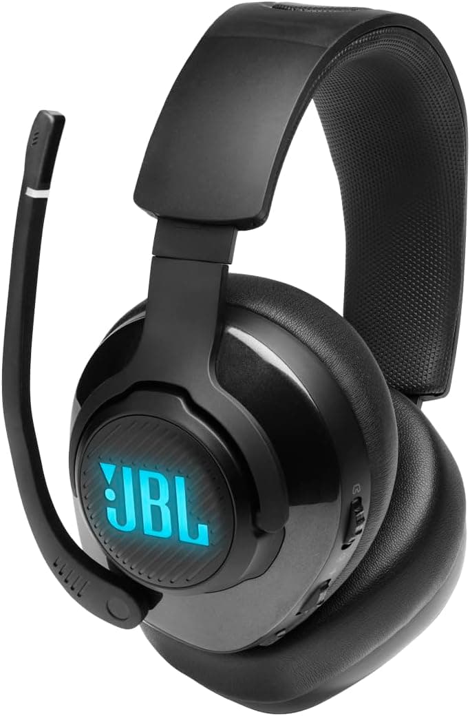 JBL Quantum 400 - USB over-ear gaming headset with game-chat balance dial, JBL QuantumSURROUND and DTS, Voice focus directional flip-up mic and memory foam ear cushions (Black)