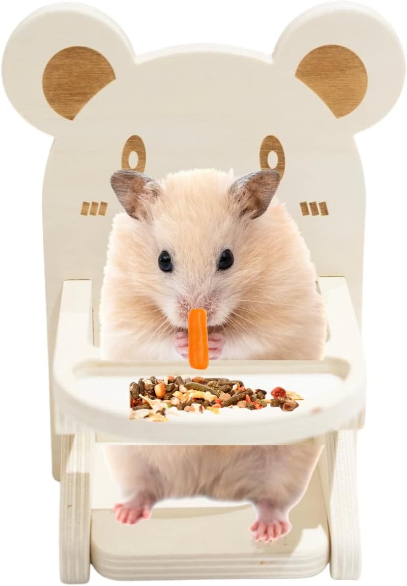 Handmade Wooden Hamster Dining High Chair - Small Animal Cage Accessories Habitat Decor House Photo Props - Small Animal Toys for Mice, Rat, Hedgehog, Rodents (Wood)