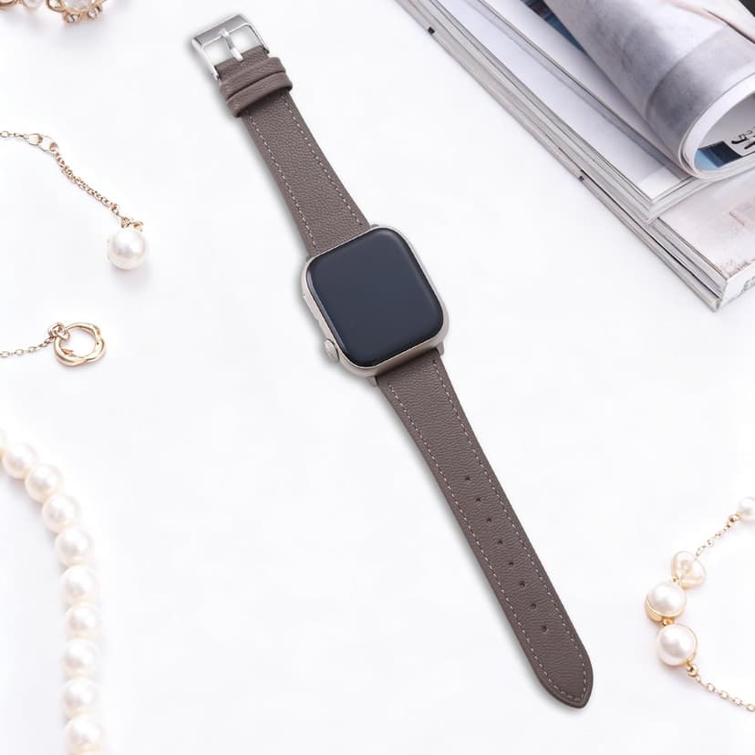 Thin Soft Goatskin Women Leather Bands Compatible With Apple Watch Band 49mm 46mm 45mm 44mm 42mm 41mm 40mm 38mm, Premium Lightweight Slim Leather Straps for iWatch Ultra SE 11 10 9 8 7 6 5 4 3 2 1