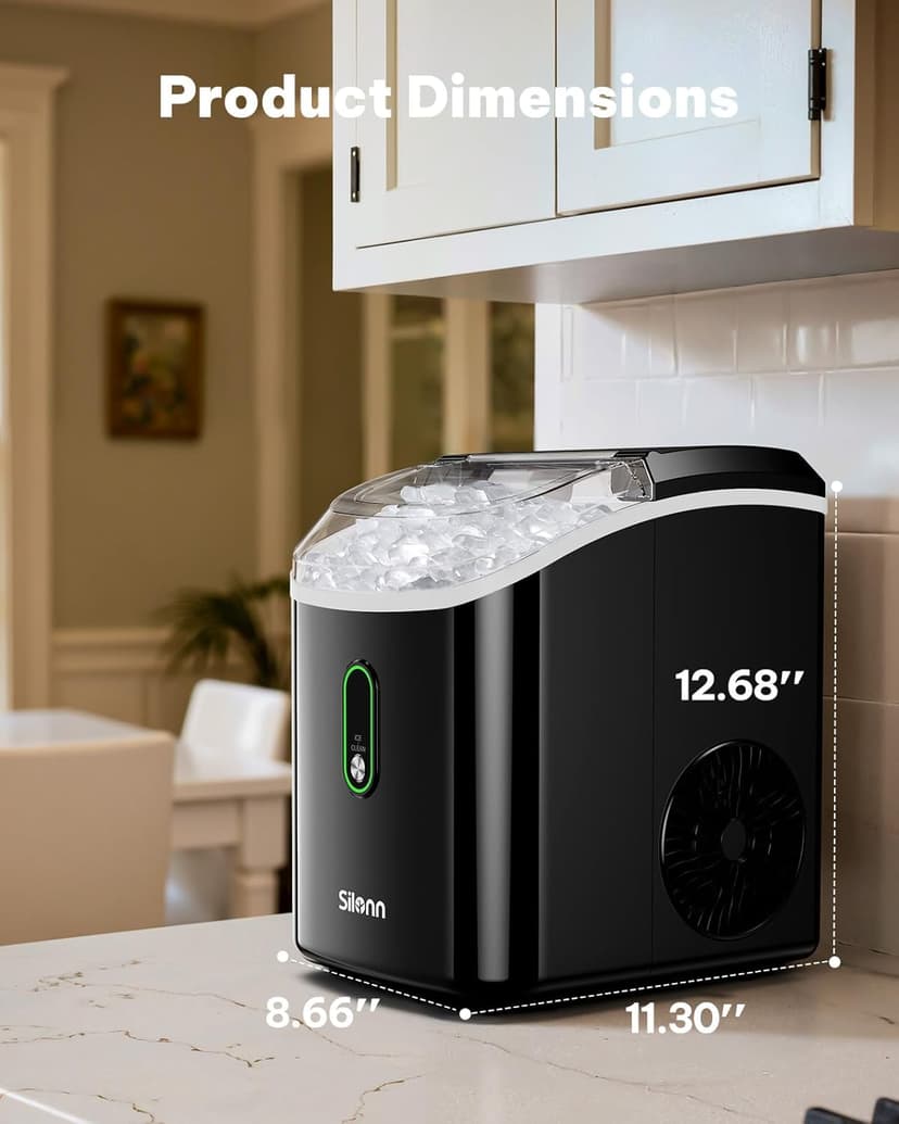 Silonn Nugget Ice Maker Countertop, Pellet Ice Machine with Self-Cleaning Function, Sonic Ice Maker Produces 36lbs of Chewable Ice in 24 Hours, Ideal for Home Kitchen and Office (Black)