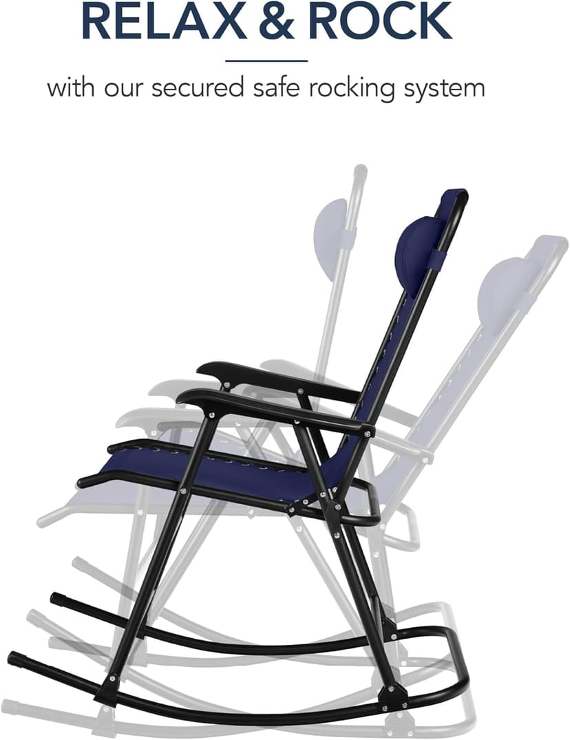 Best Choice Products Outdoor Zero Gravity Rocking Chair, Folding Reclining Patio Lounge Chair with Adjustable Pillow for Lawn, Beach, Camping - Blue