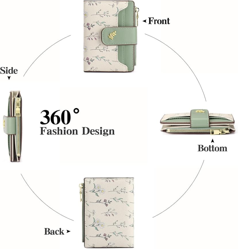 GAEKEAO Small Wallets for Women RFID Blocking Leather Bifold Zipper Pocket Wallet Credit Card Holder with ID Window