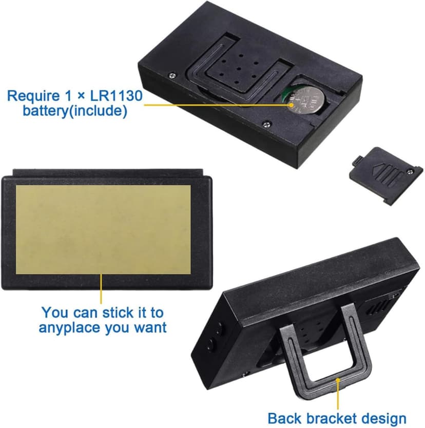 Shudyear Small Digital Clock， with Jumbo LCD Time & Day Display，Mini Automotive Small Digital Clock Battery Operated for Desktop Nightstand Pocket Car Truck Dashboard & Air Vent (1, Black)