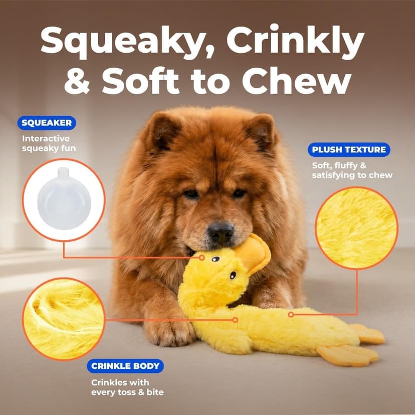 Best Pet Supplies Crinkle Dog Toy for Small, Medium, and Large Breeds, Cute No Stuffing Duck with Soft Squeaker, Fun for Indoor Puppies and Senior Pups, Plush No Mess Chew and Play - Yellow