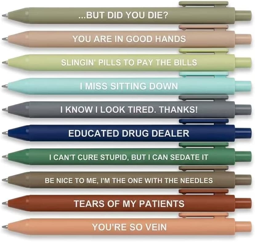 Funny Nurse Appreciation Gift for Nurse Week, Work & Graduation, Black Gel Ink Pens for CNAs, RNs & Women Nursing Students 10 Pack Nurse Pens Gift , Aesthetic Nurse Essentials, Funny Pens for Nurses B0GTYRFCYL