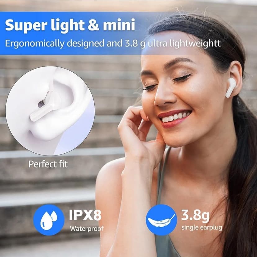 Wireless Earbuds,Bluetooth 5.4 Headphones Bass Stereo,Bluetooth Earbuds with ENC Noise Cancelling Mic,IPX8 Waterproof in Ear Earphones,48H Playtime LED Display in-Ear Ear Buds for iPhone/Android/iOS