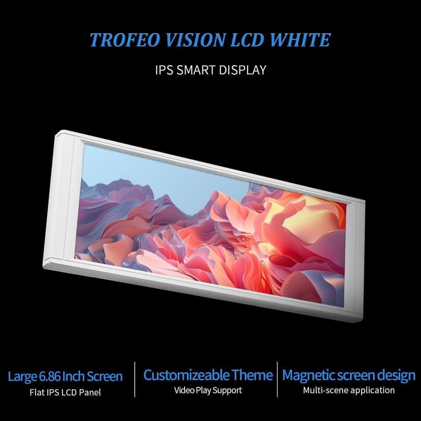 Thermalright Trofeo Vision LCD White Edition Case Sub-Display Features a 6.86-inch Full-Color LCD Screen (1280x480 Resolution) with Magnetic Panel Design. Supports DIY Dynamic/Static Images (White).