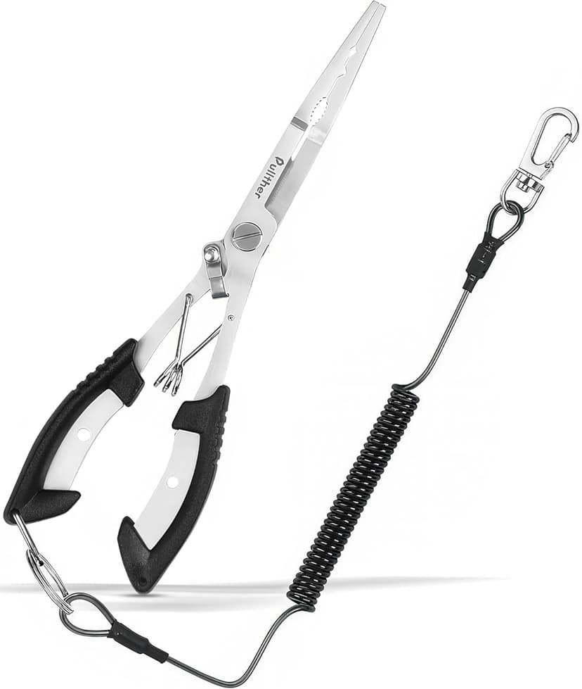 Pullther fishing Stainless Steel Fishing Pliers,Needle Nose Pliers Fishing,Fishing Pliers Hook Remover,Fishing Pliers Kit with Lanyard,Braid Cutter Rustproof Fishing Multitool for Saltwater Freshwater