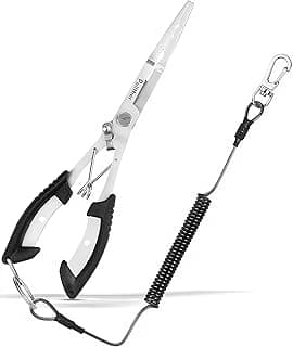 Pullther fishing Stainless Steel Fishing Pliers,Needle Nose Pliers Fishing,Fishing Pliers Hook Remover,Fishing Pliers Kit with Lanyard,Braid Cutter Rustproof Fishing Multitool for Saltwater Freshwater