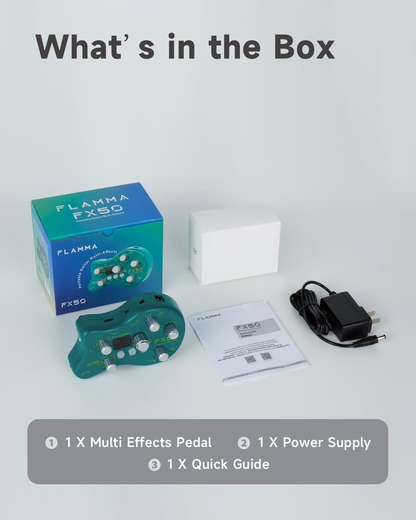 FLAMMA FX50 Practice Guitar Pedal Multi Effects Pedal Mini Portable with 40 Drum Rhythms15 Effects 32 Patches Tuner Function Support Both Corded and Battery Powered