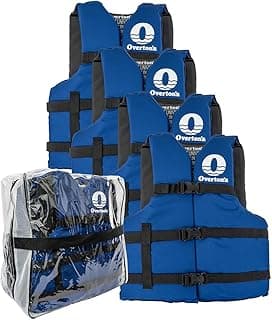Overton's Universal Adult Life Jacket - Pack of 4, Nylon Shell with Closed-Cell Foam, Open Sides and Sturdy Belts, USCG Approved Type III, Fits Chest Sizes 30" to 52", Includes Zippered Storage Bag