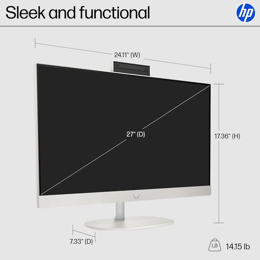 HP 27" FHD Touchscreen All-in-One Desktop Computer, 16GB DDR5 RAM, 1TB SSD Storage, AMD Ryzen 5 7520U Processor, WiFi6, Wireless Keyboard & Mouse, Windows 11