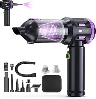 22000PA High Power Cordless Handheld Vacuum & Car Vacuum Cleaner, 4-in-1 Air Duster & Inflator with Brushless Motor, USB-C Charging, LED Light, for Home, Car, Pet, Black Purple