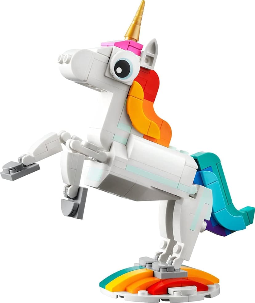 LEGO Creator 3 in 1 Magical Unicorn Toy, Transforms to Seahorse to Peacock, Rainbow Animal Figures, Unicorn Gift for Grandchildren, Girls and Boys, Buildable Toys, 31140 B0BLJ4SVWV