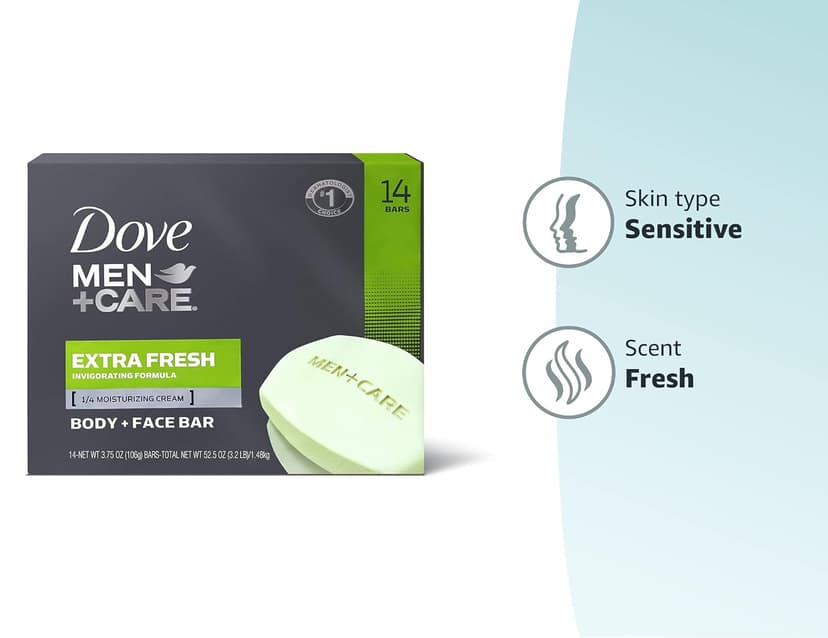 DOVE MEN + CARE Dove Men+Care Bar 3 in 1 Cleanser for Body, Face, and Shaving Extra Fresh 14 Bars to Clean and Hydrate Skin Body and Facial Cleanser Mandarin Citrus, Patchouli, and Rosemary scent 3.75 oz