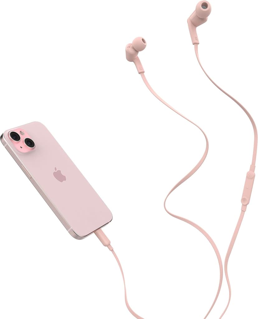 Belkin SoundForm USB-C Wired Earbuds, In-Ear Wired Earphones with Microphone - Wired Earbuds for iPhone 16/15, iPad Mini, Galaxy S24, Android & More - Pink