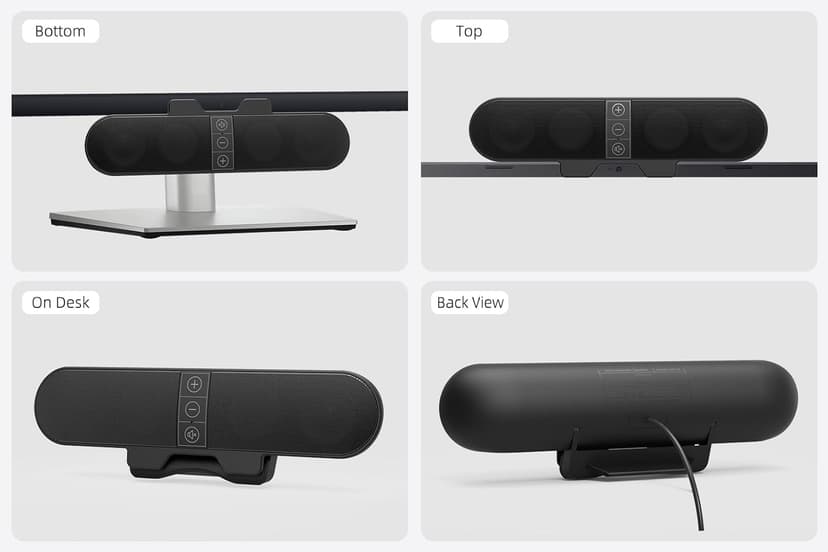 Computer Speakers for Desktop PC Monitor, USB Plug-in, Wired, Computer Soundbar for PC, Laptop Speakers with Adaptive-Channel-Switching, Loud Sound, Deep Bass, USB C Adapter, Easy to Clip on Monitor