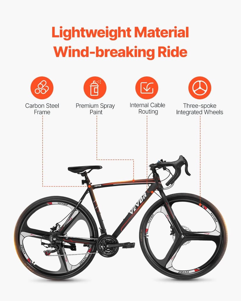 VEVOR Road Bike, 700C Wheels Racing Bike, Shimano Drivetrain City Commuter Road Bicycle, Urban Adult Sport Bicycle with Drop Bar, for Men and Women