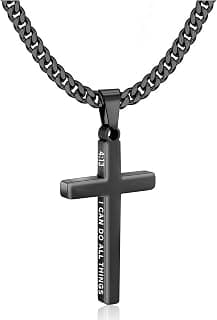 Gnamy Cross Necklace for Men Boys Stainless Steel Bible Verse Cross Pendant with Cuban Link Chain (22+2 Inches) | Christian Religious Jewelry Gifts B0FQHXFGM5