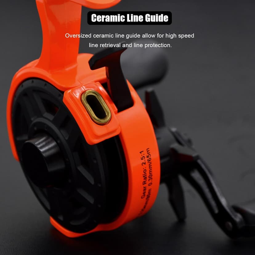 Inline Ice Fishing Reel, Lightweight Graphite Body and Spool, Instant Anti-Reverse, 2.5:1 Gear Ratio, Sensitive Trigger System for One-Handed Operation, Hardwater Fishing for Beginners
