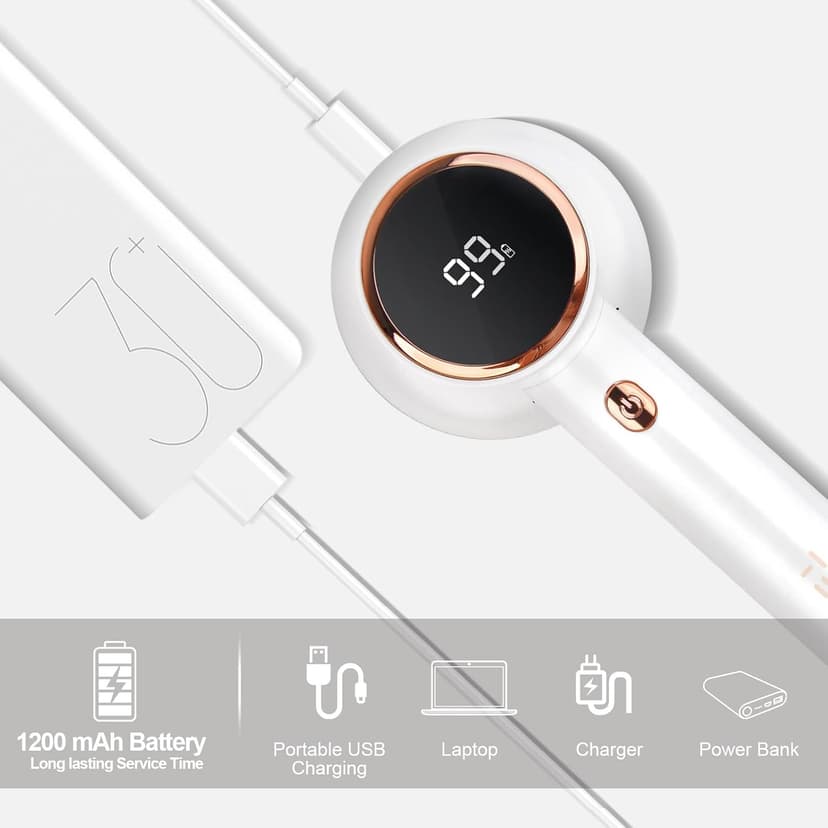 Fabric Shaver Lint Remover for Clothes with 2 Speeds, Digital Display, 6 Leaf Blades, USB Rechargeable Sweater Defuzzer to Remove Pilling Fuzz Ball for Furniture, Couch, Coat.