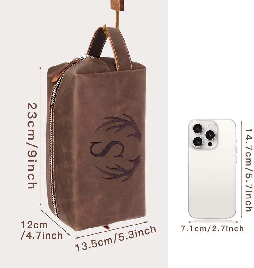 Unique Mens Toiletry Travel Bag Monogrammed Initial PU Leather Waterproof Shaving Bag for Toiletries Accessories Personalized Retirement Anniversary Thank You Gifts for Men Husband Him (R)