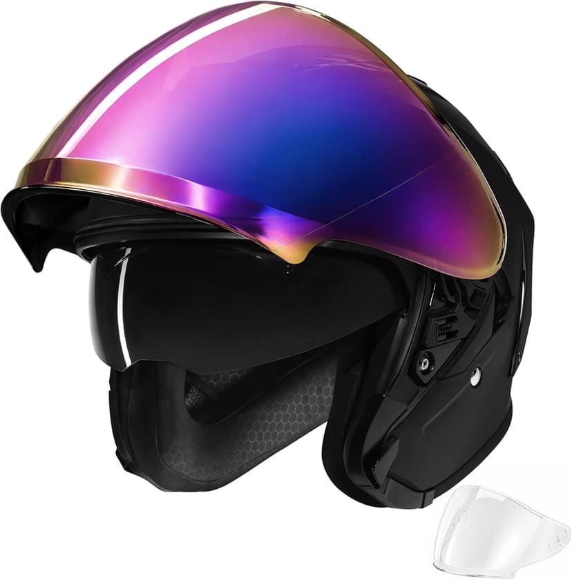 XFMT 3/4 Open Face Motorcycle Helmet Dual Visor Moped Street Bike Scooter Helmet with Internal Sunshield for Adults Men & Women, DOT Approved