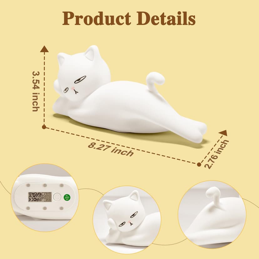 Lying Cat Lamp Funny Gifts, 16 Colors+5 Dimming+Silicone Random Stuff, Touch+Remote+Recharge Night Light, Unique Cool Lamp,Cute Weird Stuff, Squishy Cat White Elephant Gifts for Women/Men/Teens/Kids B0CH9K8NST
